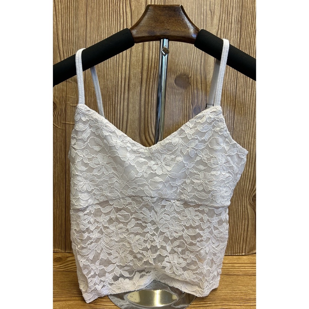 Hollister Women's Small Light Pink Lace Sheer Tank Top Shirt Fitted Crop